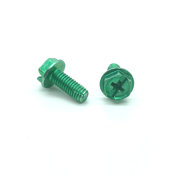 1032X12GGSTFJ 10-32 X 1/2 HEX WASHER HEAD SLOT/PHIL COMBO TYPE F GREEN GROUND SCREW